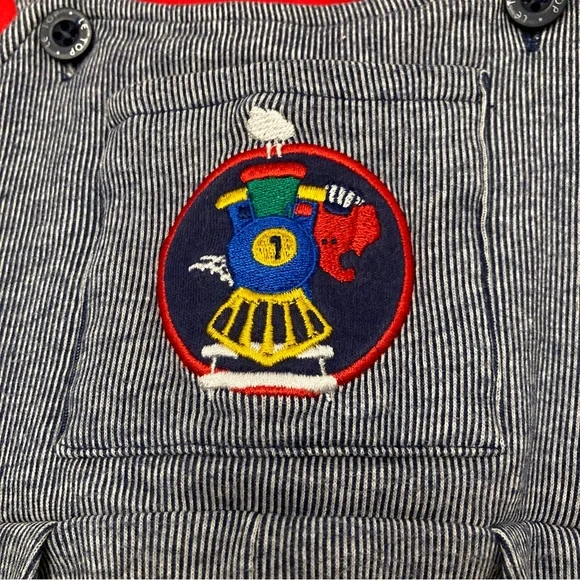 Vintage 90’s Pin Stripe Train Embroidered Overall Set Boys 18M Turtleneck Fall - Picture 5 of 8